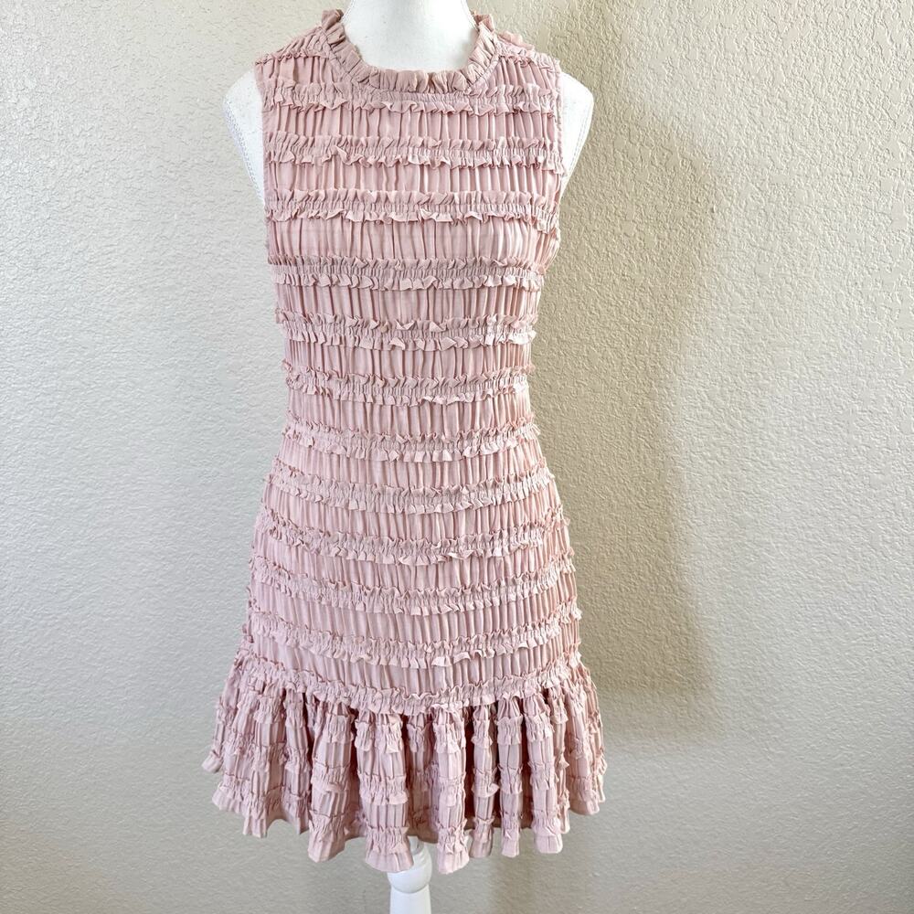 MABLE Dress Womens Small Blush Pink Ruffle Ruched Tiered Sleeveless Mini Party